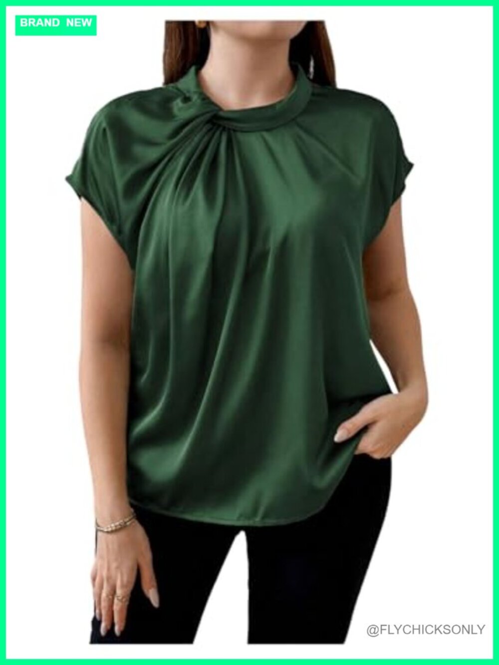 Plus Size Satin Blouse Short Sleeve Twist Front Business Casual Top